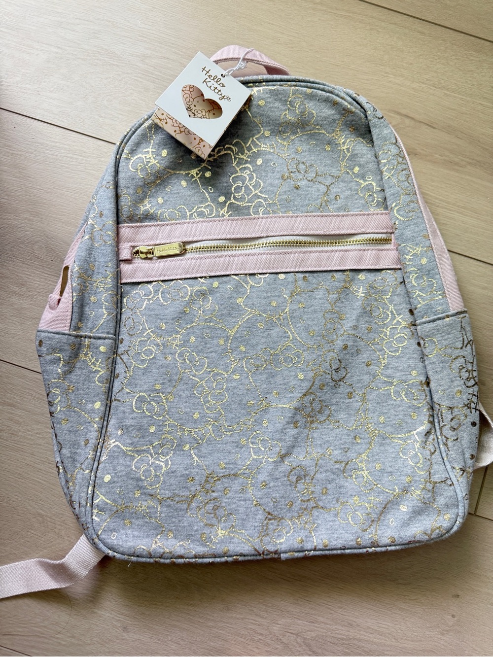 Brand New PB Teen x Hello Kitty Gray & Gold Backpack Pink Accents